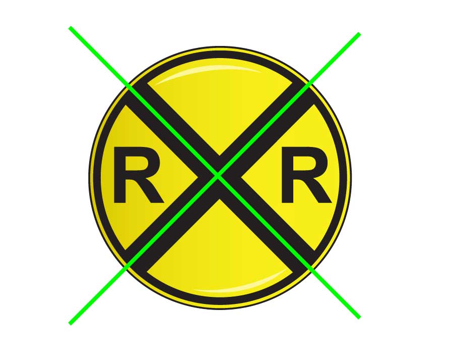Railroad Crossing sign with the X highlighted