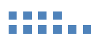 Two rows of blue cubes. Row one has 4 cubes. Row two has 6 cubes.